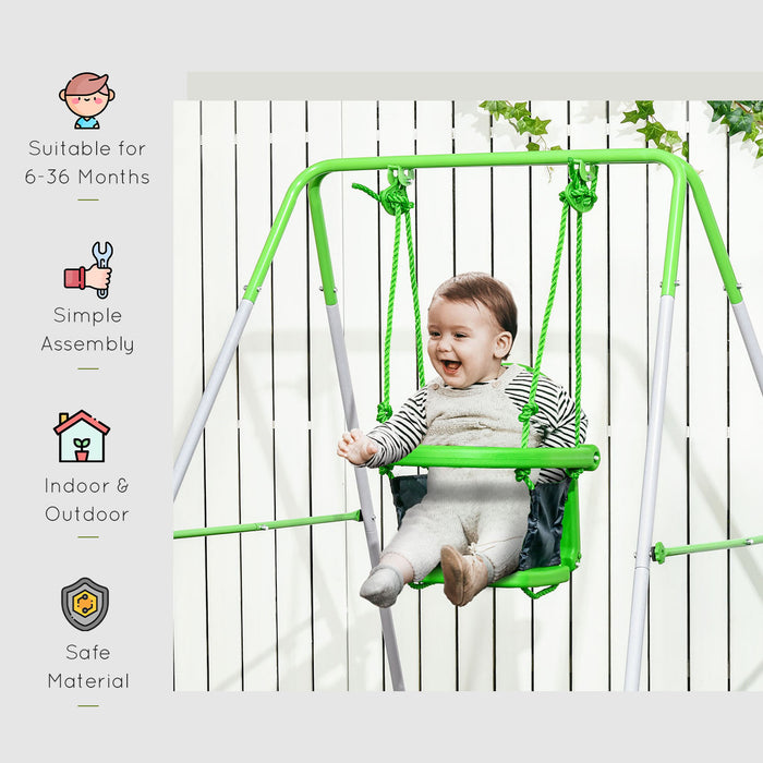 Steel Green Nursery Swing - Durable Outdoor Baby Swing with Safety Seat Belt & Supportive Back - Ideal for Playgrounds & Backyard Fun