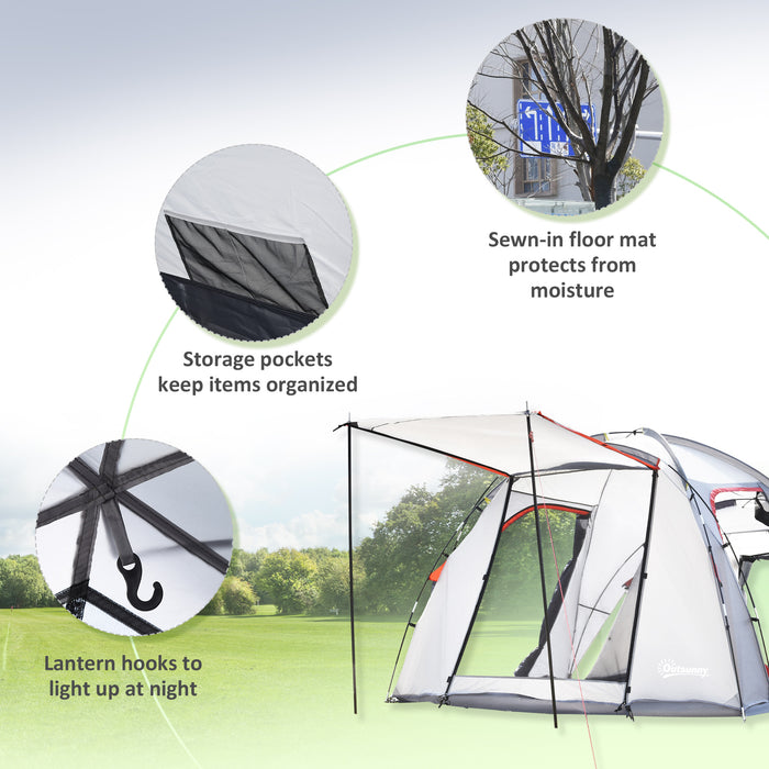 Outdoor Tunnel Tent for 4-5 People - Two-Room Camping Shelter with Sewn-In Floor & Portable Mat - Ideal for Fishing, Festivals & Hiking Adventures