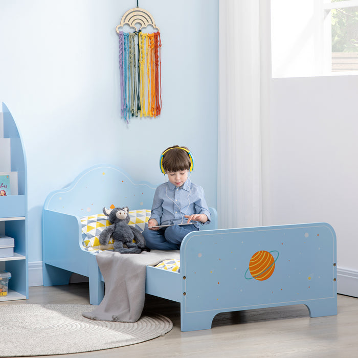 Rocket & Plant-Themed Toddler Bed - Sturdy Kids Bedroom Furniture with Safety Rails and Slatted Base - Perfect for Transitioning from a Crib to a Big-Kid Bed