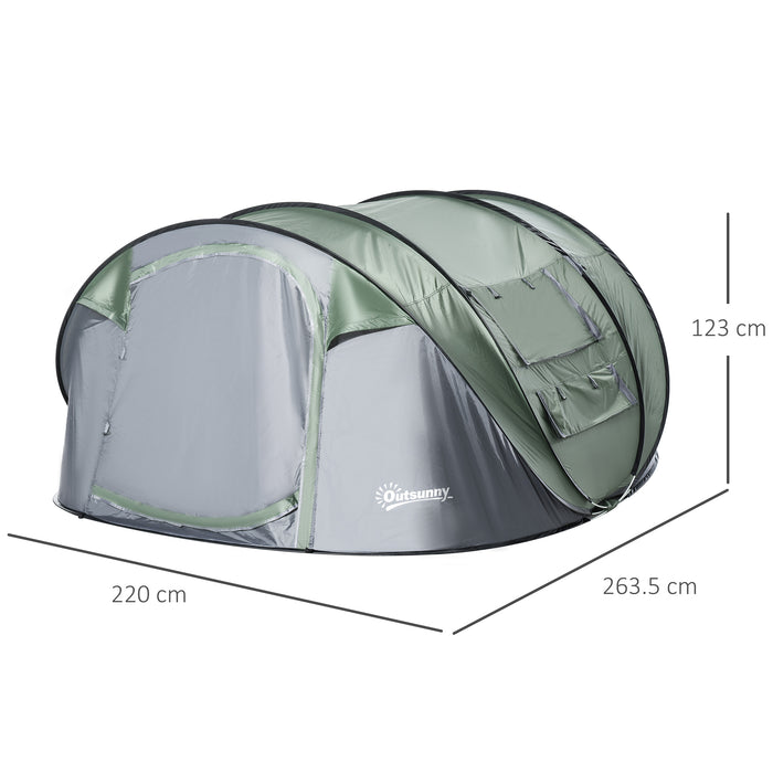 Family-Sized Pop-up Tent for 4-5 People - Waterproof Camping Shelter with Mesh and PVC Windows - Convenient Portable Design for Outdoor Trips in Dark Green