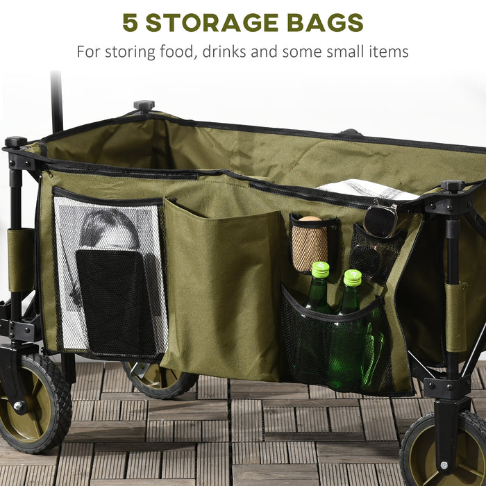 Collapsible Outdoor Wagon with Wheels - Folding Garden and Camping Trolley, Sturdy Steel Frame & Oxford Fabric - Space-Saving Utility Cart for Gardening and Transport