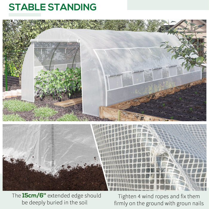 Polytunnel Greenhouse - 6x3x2m Walk-In Plant Growth Shelter with Steel Frame and Reinforced Cover - Ideal for Gardeners, Features Zippered Door and 8 Windows, White