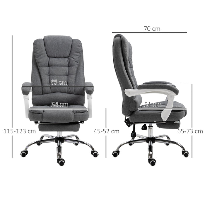Executive Desk Chair with Retractable Footrest - Rolling Task Recliner, Tilt Function, Grey - Ideal for Home Office and Comfortable Working