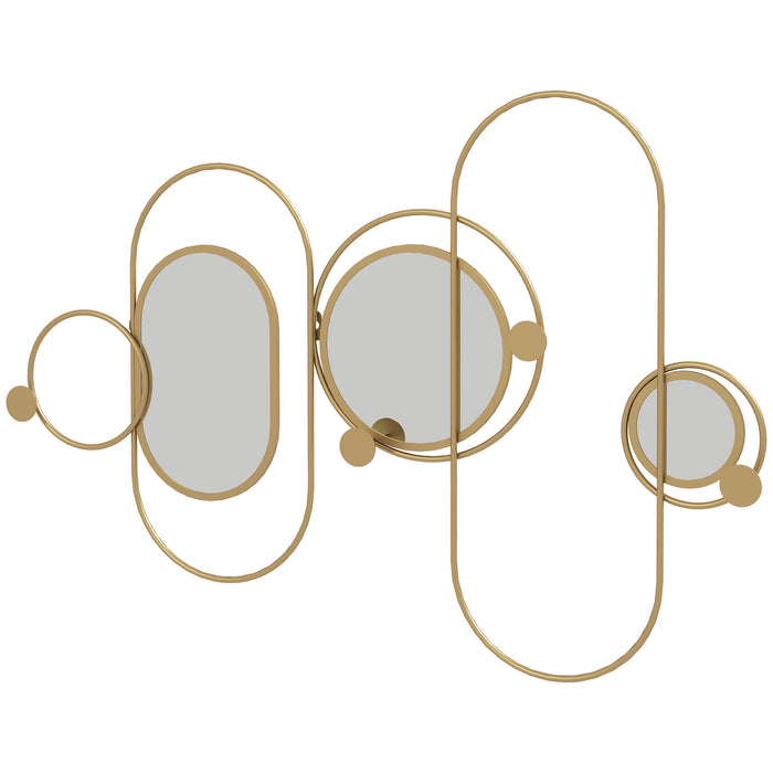 Modern Gold-Toned Metal Wall Mirror with Coat Hooks - Decorative Wall Art for Home Styling - Ideal for Living Room and Bedroom Organization