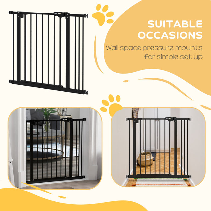 Adjustable Metal Dog Gate, 74-87cm Width, Black - Secure Pet Barrier for Home Safety - Ideal for Keeping Dogs Restricted in Certain Areas