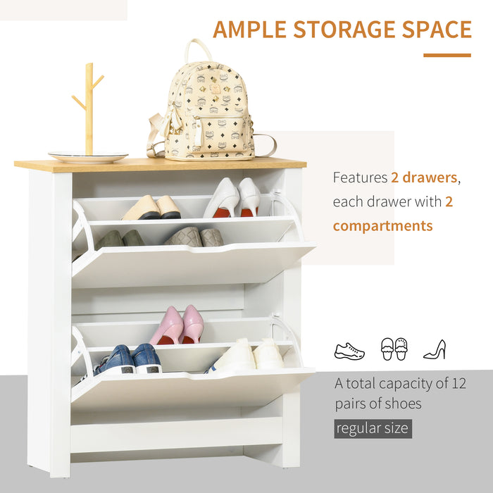 4-Tier Shoe Storage Cabinet - White Organizer with 2 Drawers & 4 Shelves, Durable with Protective Legs - Sleek Design for Hallway or Bedroom Organization