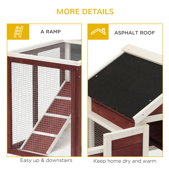 Wooden Rabbit Hutch 122 - Waterproof Asphalt Roof, Outdoor Fun Run, Removable Tray & Ramp - Ideal Bunny Sanctuary for Garden or Backyard