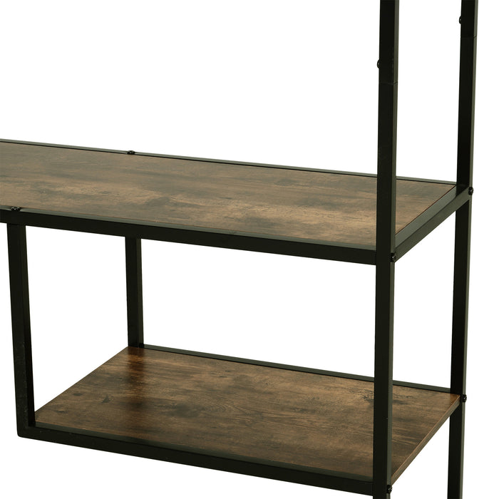 Industrial 6-Tier Staggered Wood Shelving Unit - Modern Bookcase and Display Rack for Living Room - Home Organization and Storage Solution