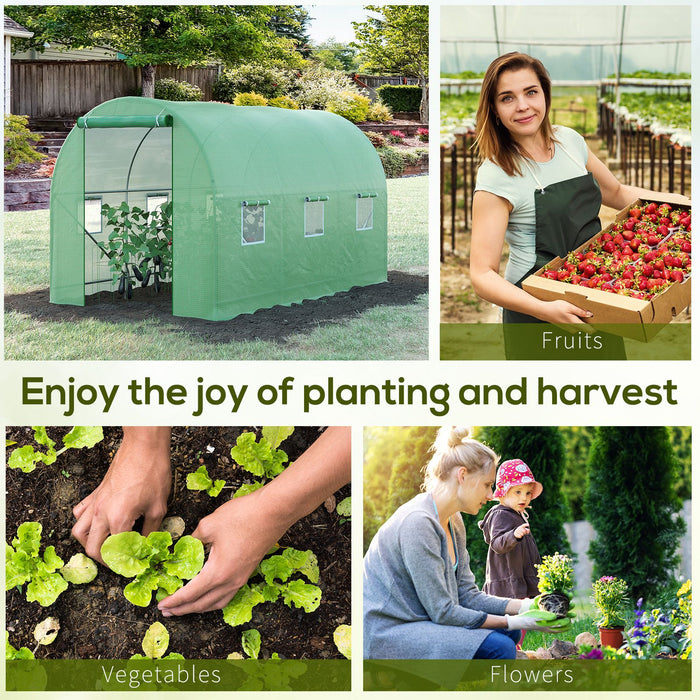 Polytunnel Greenhouse 3.5x2x2m - Steel Frame Walk-In Tent with PE Cover, Roll Up Door, 6 Ventilated Windows - Ideal for Growing Plants & Vegetables