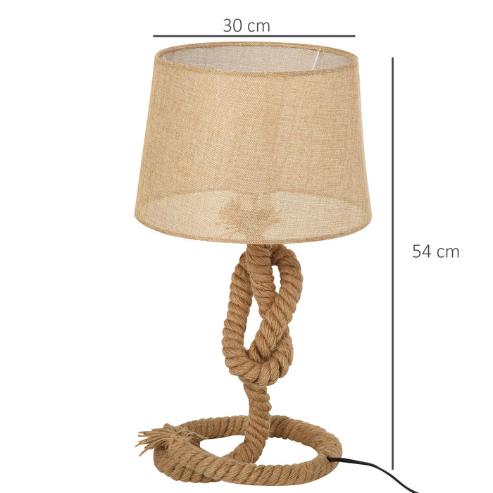 Nautical Rope-Base Table Lamp with Beige Fabric Shade - Metal Frame & Convenient Power Switch - Elegant Lighting Accent for Bedroom, Living Room, or Study