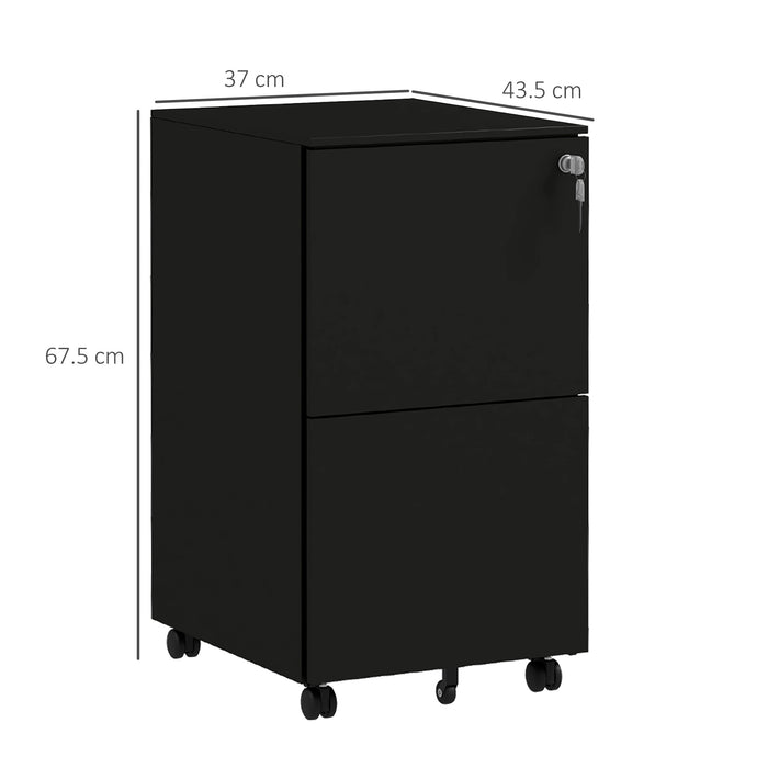 Heavy-Duty Steel Mobile File Cabinet with Lock - 2-Drawer Vertical Storage Organizer, Adjustable Hanging Bar for A4/Legal/Letter - Secure Office Document Management