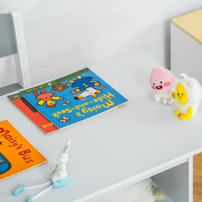 Kids 3-Piece Mini Furniture Set - Table & Chairs with Storage Drawers for Playroom and Bedroom - Safe Design for Toddlers 2-4 Years, White