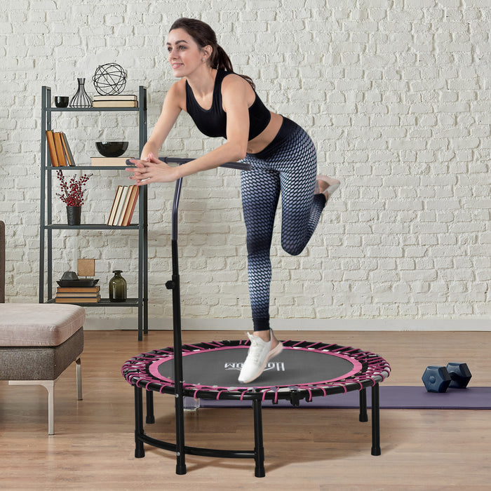 45" Round Mini Trampoline Rebounder with Adjustable Handle - Indoor/Outdoor Jumping Fitness Equipment in Pink - Ideal for Kids and Adult Exercise
