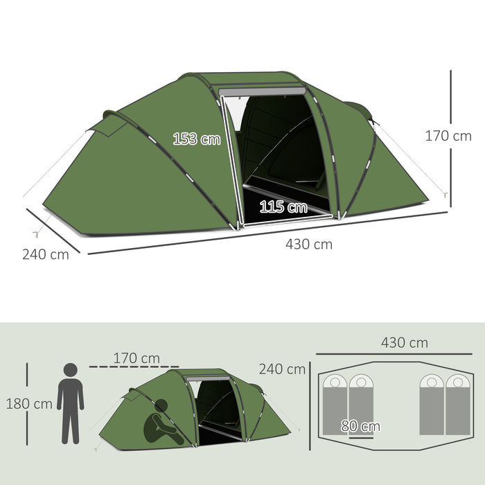 Camping Tent for 4-6 People - Dual Bedroom, UV-Protected Sun Shelter Tunnel Design - Ideal for Family Hiking and Outdoor Adventures