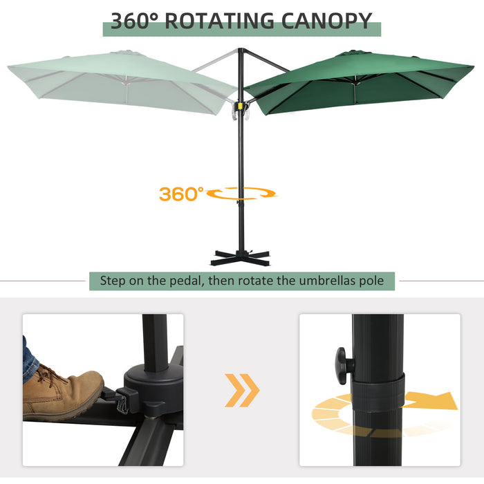 Outdoor Green Parasol Umbrella - 360° Rotatable, Large 245x245x248cm Coverage - Ideal Sunshade for Patio, Garden, or Deck