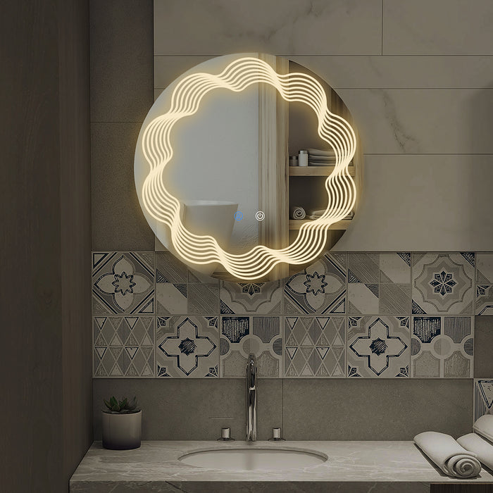 Illuminated LED Bathroom Mirror - 60cm Round Vanity Mirror with Dimmable Light, 3 Color Modes, Smart Touch & Anti-Fog Features - Ideal for Wall Mounting and Bathroom Decor