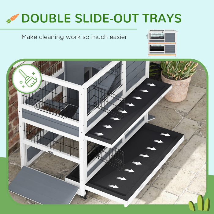 Double Deckers Guinea Pig & Rabbit Hutch - Indoor Cage with Feeding Trough, Trays, and Ramps - Easy Access Openable Top for Small Pet Comfort