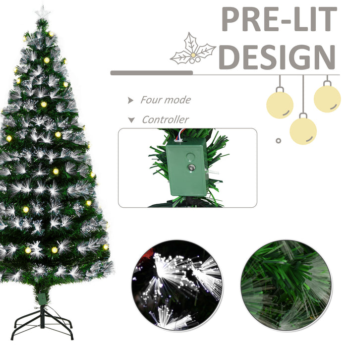 HOMCM 6ft Pre-Lit Christmas Tree - White Artificial Tree with 230 LED Lights and Star Topper, Tri-Base Stand - Full-Bodied Design for Festive Home Decor