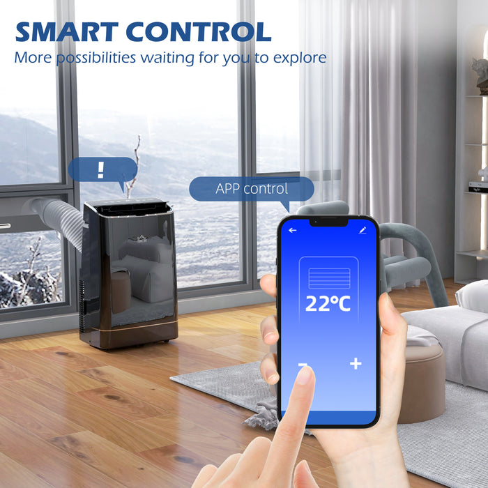 14,000 BTU Portable Air Conditioning Unit - Smart WiFi-Controlled Home AC with Dehumidifier & Fan, 24H Programmable Timer, for 35m² Rooms - Complete with Window Venting Kit, Sleek Black Design