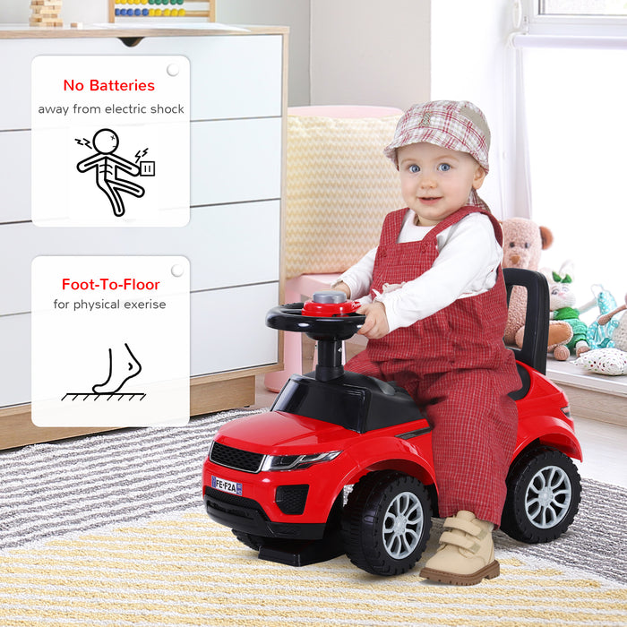 3-in-1 Ride-On Car for Toddlers - Foot-to-Floor Slider with Steering Wheel, Horn, and Under Seat Storage - Manual, Safe Design for Kids, Red