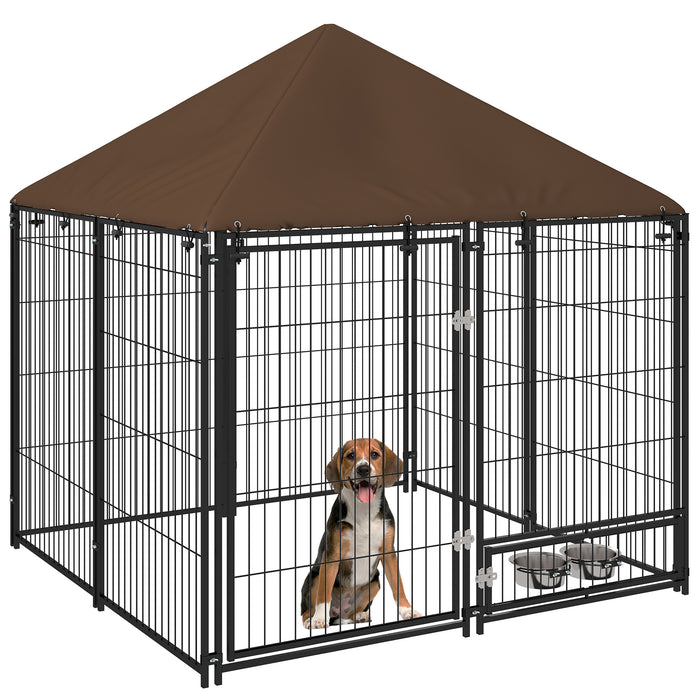 Heavy-Duty Outdoor Kennel for Pets - Weather-Resistant Steel Dog House with Lockable Metal Mesh and Roof - Spacious 141x141x121 cm Animal Shelter for Security and Comfort