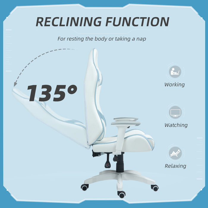 Gaming Chair with Lumbar Support - Reclining Faux Leather Computer Chair with Headrest, 3D Armrests, and Swivel Wheels - Designed for Comfortable Gaming and Office Work in Light Blue