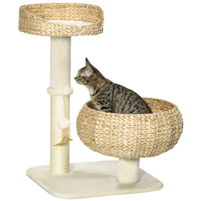 Cat Climbing Tower with Activity Center - 72cm Beige Kitty Play Structure with 2 Plush Beds & Ball Toy, Sisal Scratching Post - Ideal for Playful Cats and Kittens