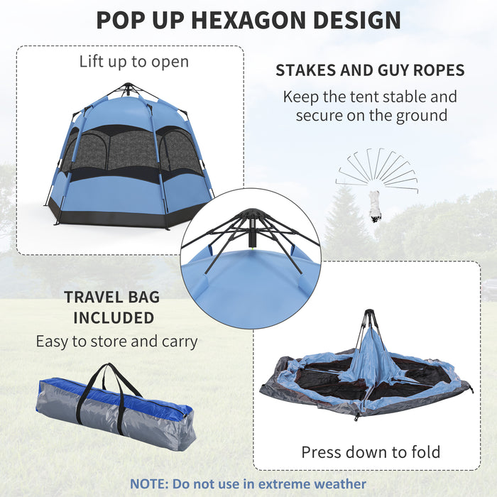 4 Person Hexagon Dome Tent with Double Layer Protection - Waterproof Rainfly and Welded Floors for Outdoor Camping - Portable Shelter with Hanging Hook and Travel Carry Bag