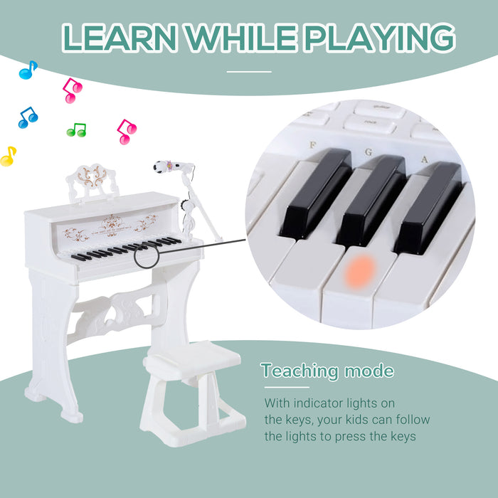 Kids 37-Key Electronic Mini Piano Keyboard - Light-Up Musical Instrument with Educational Games - Perfect for Aspiring Young Musicians with Stool and Microphone Included