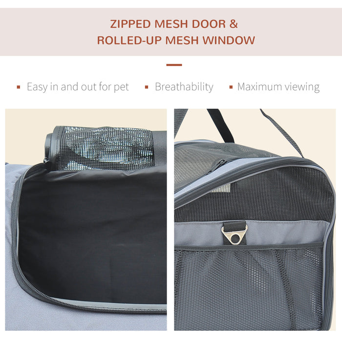 Portable Pet Transporter - Mesh Window Foldable Cat & Dog Carrier Bag, 41x34x30cm in Grey - Ideal for Stress-Free Travel with Small Animals