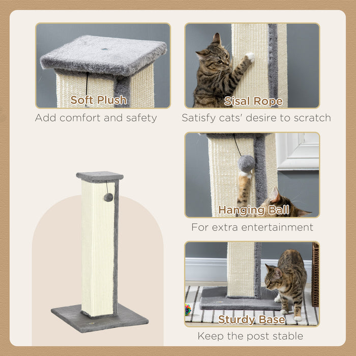 81cm Vertical Cat Scratcher - Natural Sisal Rope, Hanging Play Ball, Soft Plush Finish, in Elegant Grey - Designed for Cat Claw Health and Playful Engagement