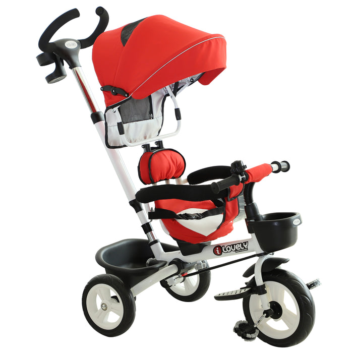 4-in-1 Convertible Child's Tricycle with Stroller Capabilities and Sun Canopy - Red - Perfect for Outdoor Family Adventures and Growing Toddlers
