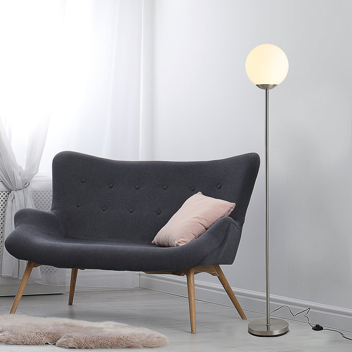 Metal Frame Glass Globe Floor Lamp, 171cm - Modern Sphere Light with Pedal Switch for Home and Office - Elegant Illumination for Living Room Spaces, Grey