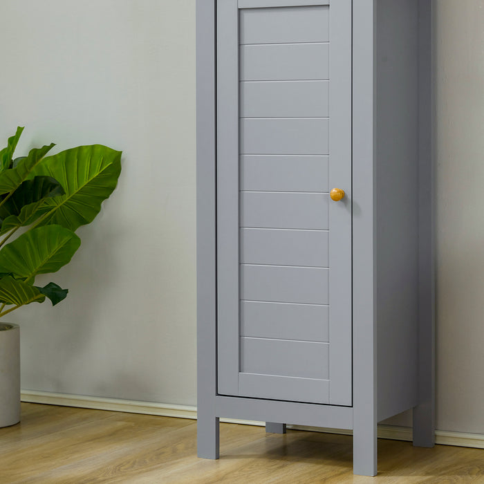 Tall Grey Bathroom Storage Cabinet - 3-Tier Shelving & Enclosed Cupboard Space - Free Standing Linen Tower for Space Optimization