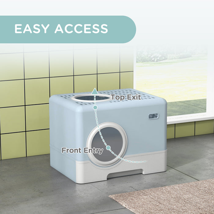 Enclosed Cat Litter Box with Lid - Front Entry, Top Exit Design & Drawer Tray, Includes Scoop - Ideal for Pet Privacy & Easy Cleaning, 52 x 41 x 38.5 cm, Blue