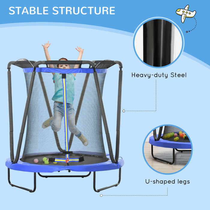 Kids' 4.6 FT Trampoline with Safety Enclosure - Includes Basketball Hoop & Ocean Balls - Perfect Outdoor Play Equipment for Children