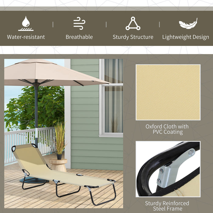 Lightweight Folding Sun Lounger - 5-Position Adjustable Backrest & Sturdy Frame - Ideal for Poolside & Beach Relaxation, Beige