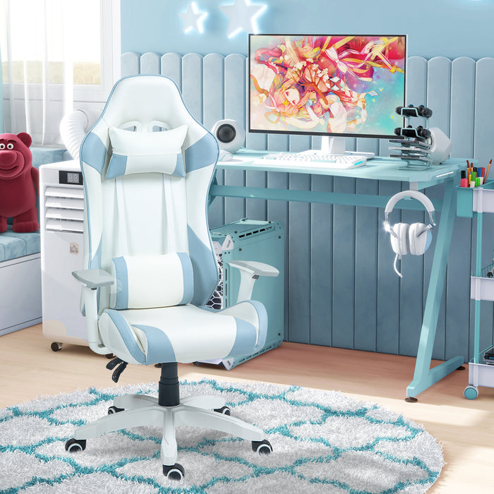 Gaming Chair with Lumbar Support - Reclining Faux Leather Computer Chair with Headrest, 3D Armrests, and Swivel Wheels - Designed for Comfortable Gaming and Office Work in Light Blue
