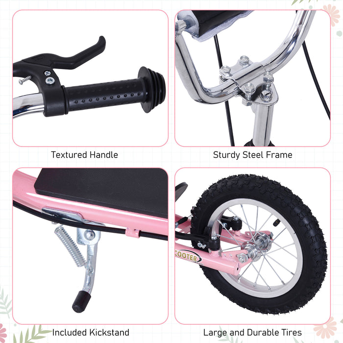 Teen Scooter with Rubber Wheels - Adjustable Handlebar, Dual Brakes, and Kickstand - Ideal for Kids 5+ Years, Pink