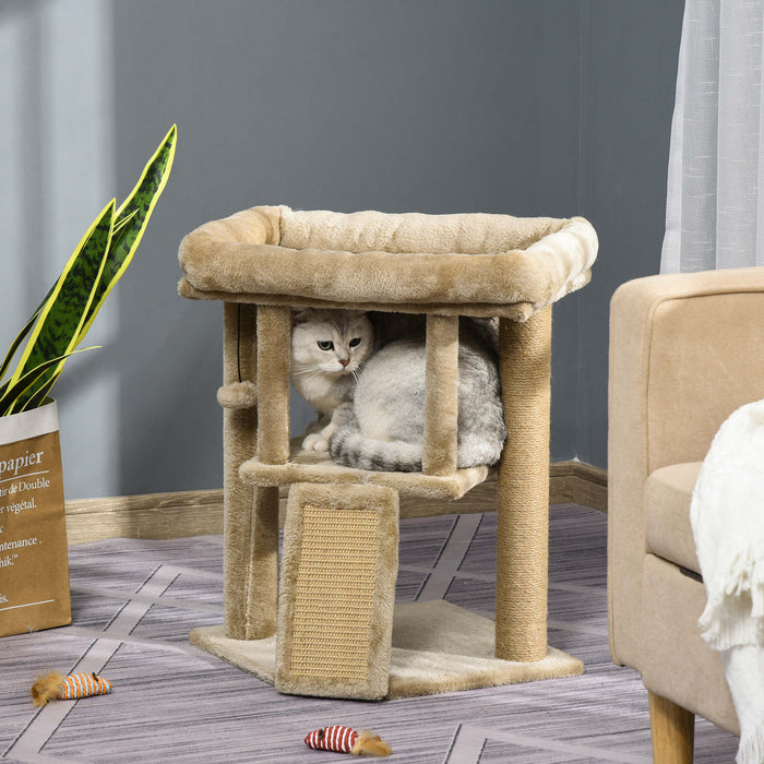 Climbing Activity Center for Cats - Sturdy Kitten Tower with Jute Scratching Pad, Ball Toy, Condo, Perch & Bed - 40x40x57cm Coffee-Hued Cat Playground for Scratching and Relaxing