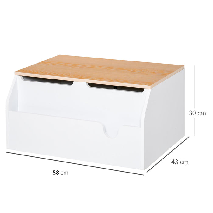 Kids Toy Storage Chest with Book Slot - Durable White Wooden Organizer with Safety Hinge for Playroom - Ideal for Children's Toys and Books