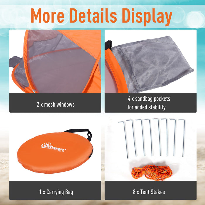 UV 30+ Protection Pop-Up Beach Tent for 1-2 People - Portable Automatic Sun Shelter for Hiking and Patio - Ideal for Outdoor Enthusiasts and Beachgoers, Vibrant Orange