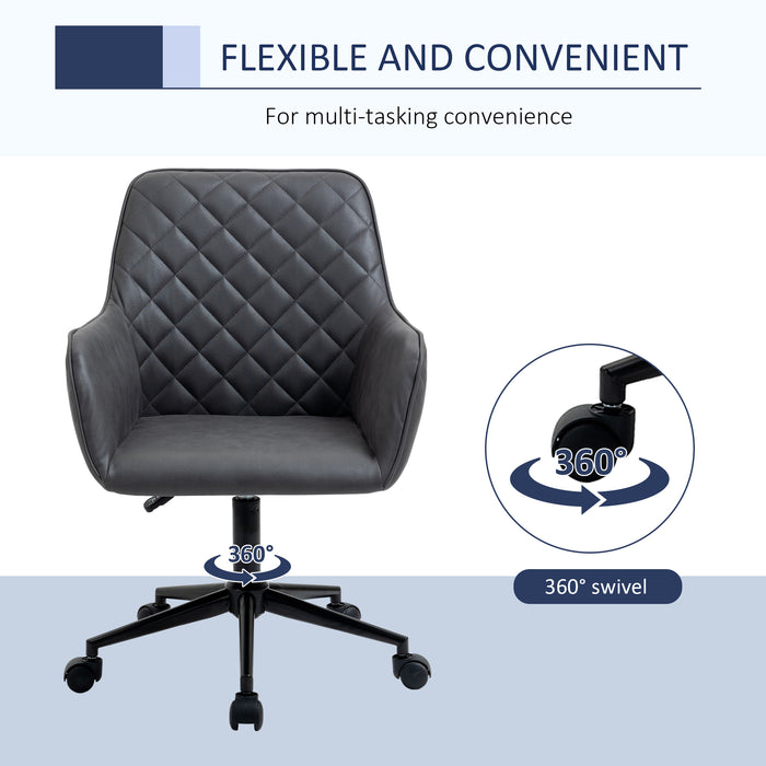 Swivel Leather-Feel Office Chair - Mobile Study & Leisure Seating Solution in Grey - Perfect for Home Office Comfort and Style