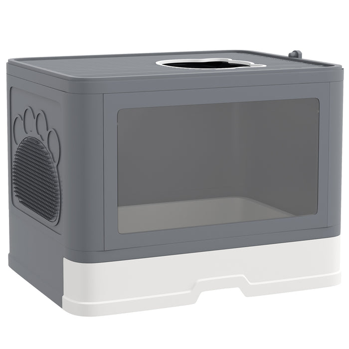 Enclosed Cat Litter Box with Dual Entry/Exit - Front Access & Top Escape, Drawer Tray, Scoop, Brush - Ideal for Easy Cleaning & Odor Control