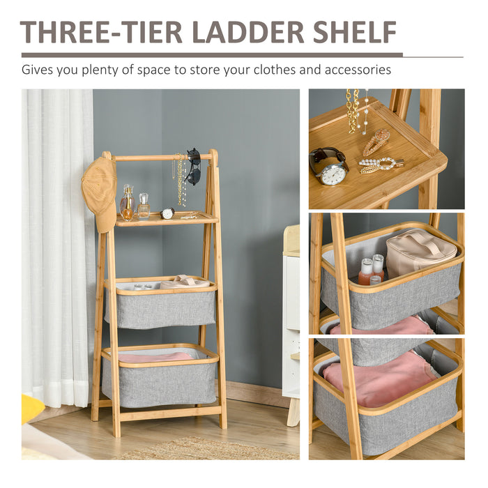3-Tier Foldable Ladder Shelf - Lightweight Bathroom Storage Organizer and Space Saver - Ideal for Bathroom, Laundry, Balcony Organization