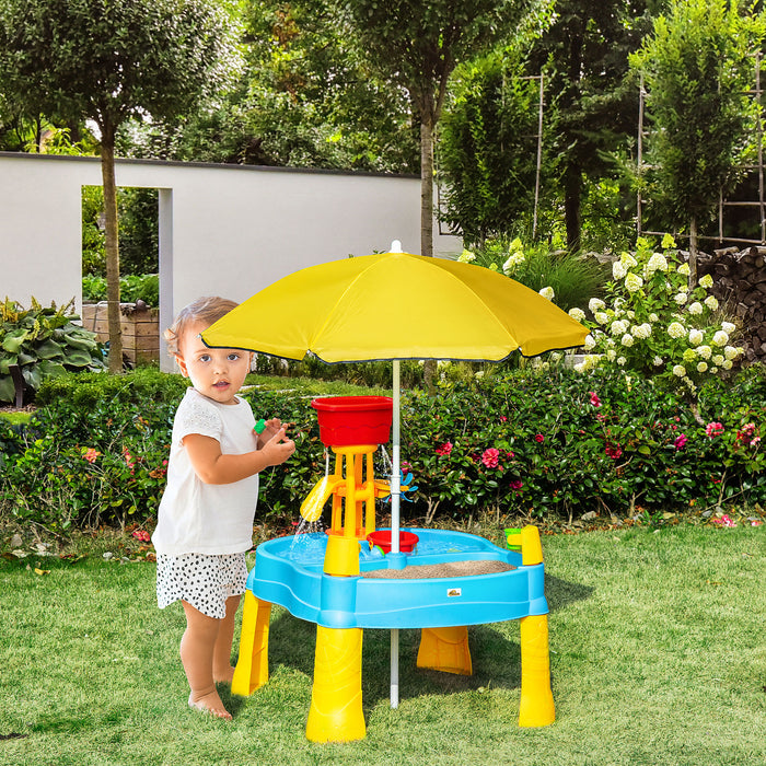 2 in 1 Sand and Water Play Table with Fun Accessories - Includes Adjustable, Colorful Parasol - Ideal for Creative Outdoor Play for Children