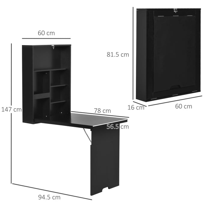 Wall-Mounted Folding Table with Chalkboard - Space-Saving Drop-Leaf Desk, Multifunctional, Black - Ideal for Small Spaces and Creativity Stations