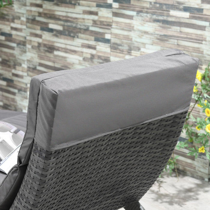 Garden Patio Rattan Wicker Sun Lounger - Folding Recliner Bed Chair with Grey Cushion for Outdoor Comfort - Ideal for Poolside Relaxation & Backyard Sunbathing