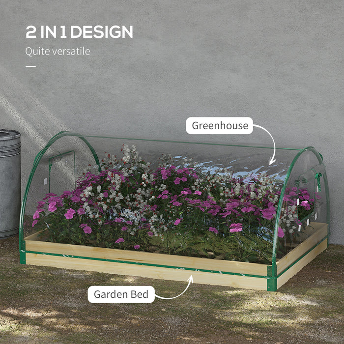 Garden Planter Box with Greenhouse - Elevated Wooden Bed with PVC Cover and Roll-Up Windows - Ideal for Growing Vegetables and Plants with a Natural Aesthetic