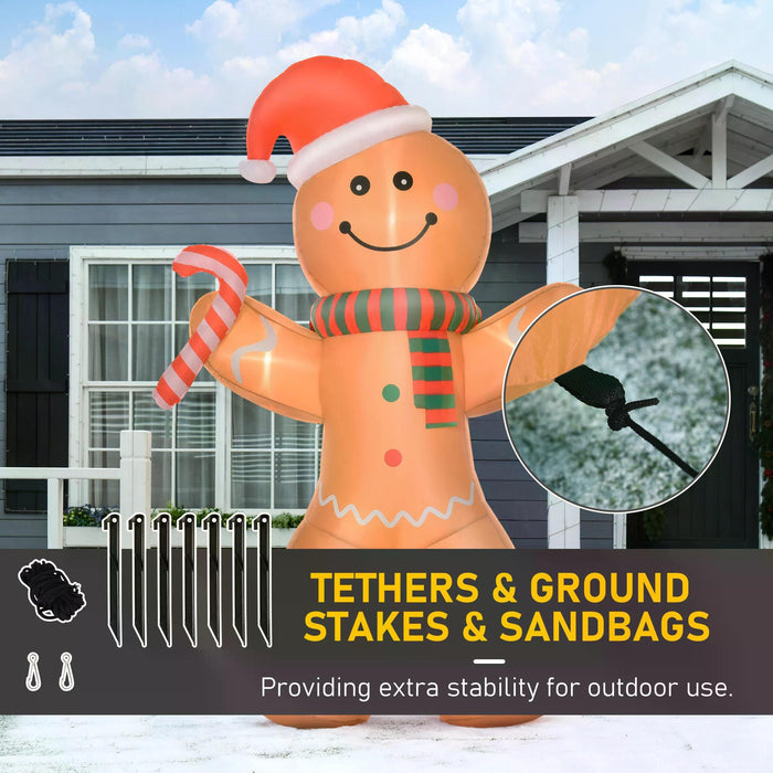 Inflatable 2.4m Gingerbread Man Decoration with Lights - Festive Holiday Display for Indoor & Outdoor, Garden, Lawn - Ideal for Christmas Party Props & Home Decor